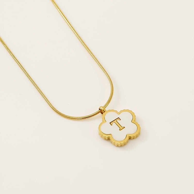 Basic Classic Style Letter Flower 304 Stainless Steel Shell 18K Gold Plated Plating Inlay Pendant Necklace