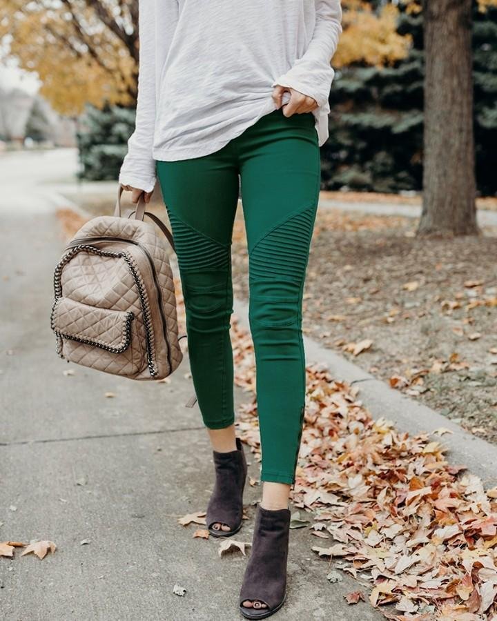 Stretchy Pleated Ankle Zipper Pants