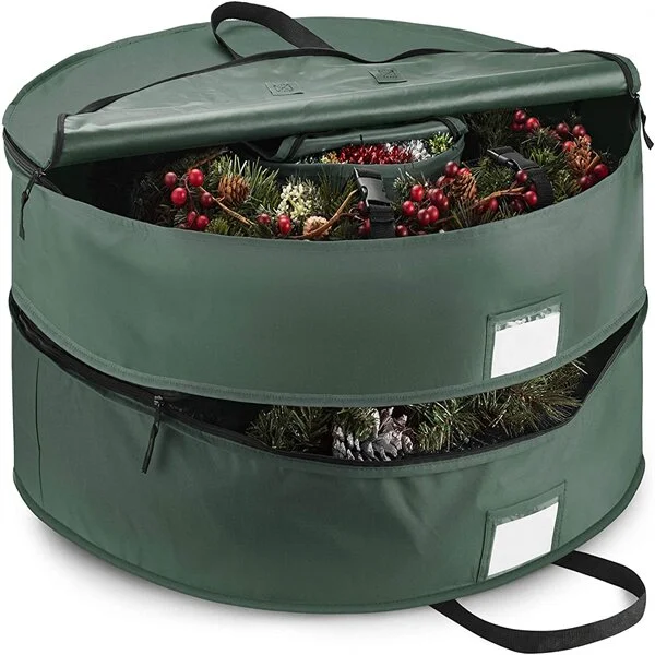 36" × 36" × 8" Waterproof Artificial Wreath Storage Bag Green | AvasHome