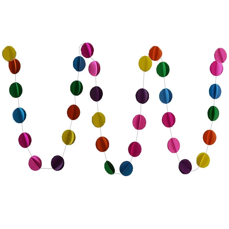 3m Colorful 3D Round Heart Paper Garlands Christmas Wedding Party Banner Hanging Paper Garland Room Decoration