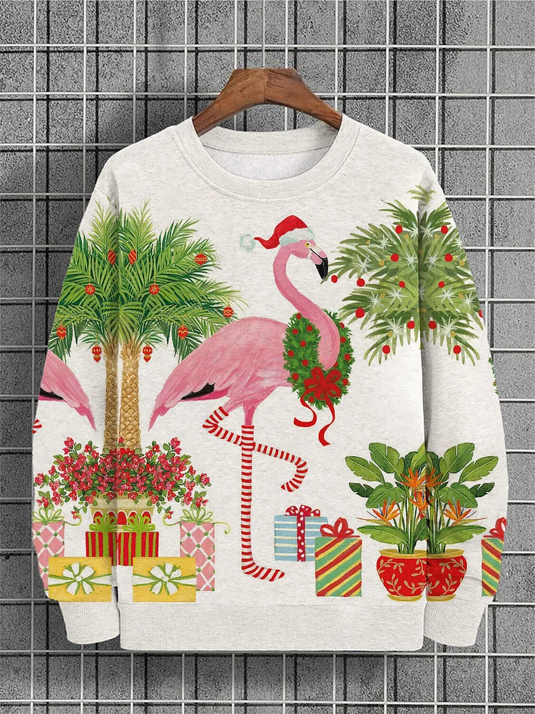 Men's Christmas Vibe Flamingo Print Casual Sweatshirt