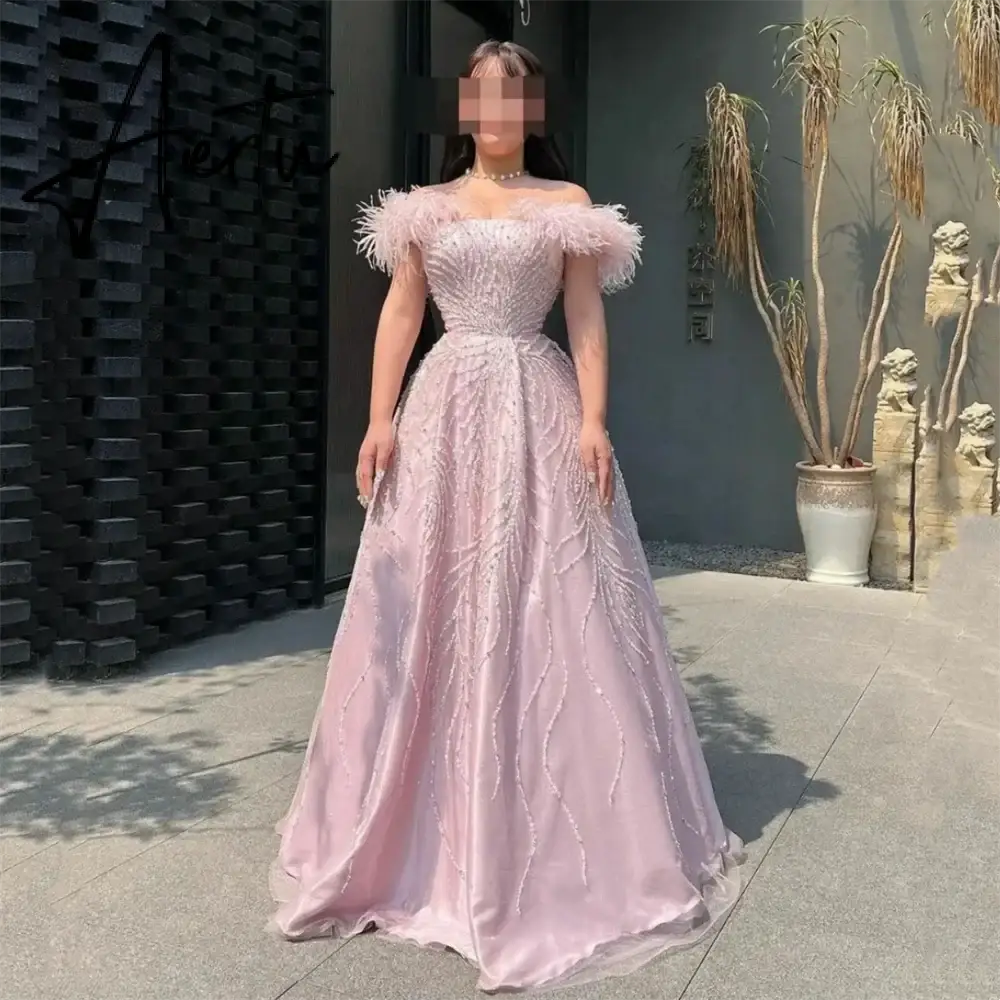Aiertu  Pink Sequins Dresses Luxury Feather Arabian Prom Dresses Graduate Formal Occasions Party Dressese 2024 Aiertu