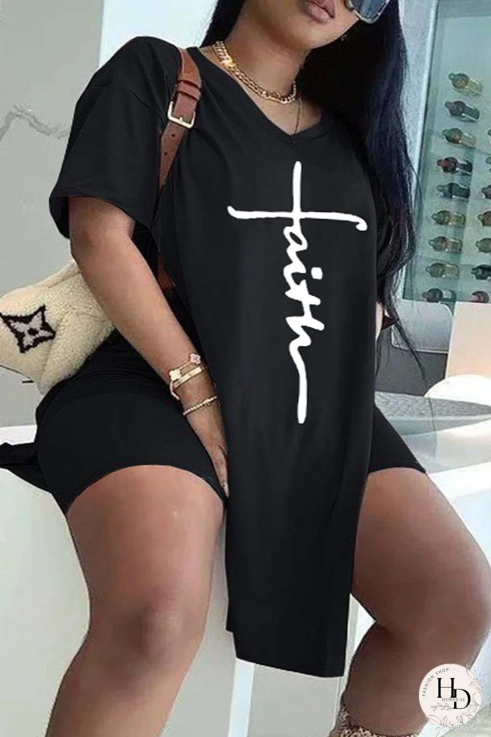 Blue Fashion Casual Print Slit V Neck Plus Size Two Pieces