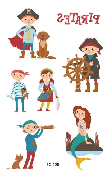 12 kinds Cartoon Pirates Temporary Tattoo Stickers for Kids faux tatouage temporaire Disposable Children Cute Boy Gift