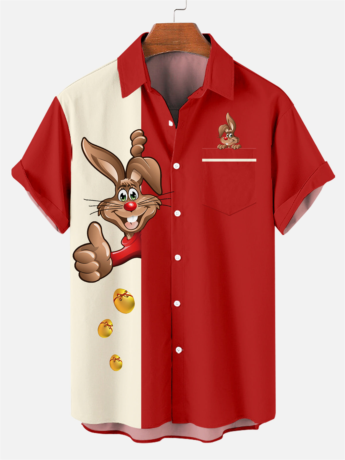 Men's Casual Holiday Easter Bunny Contrast Color Short Sleeve Shirt PLUSCLOTHESMAN