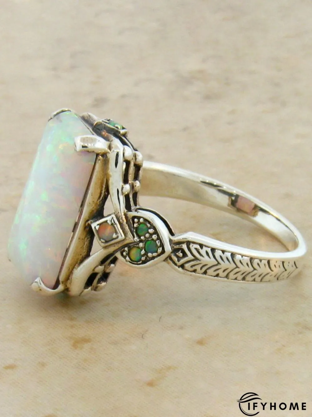 Vintage White Opal Ancient Silver Ring | IFYHOME
