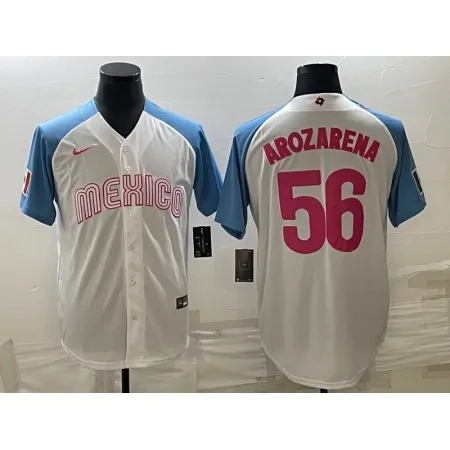 Men's Mexico Baseball #56 Randy Arozarena 2023 White Blue World Baseball Classic Stitched Jersey TOML