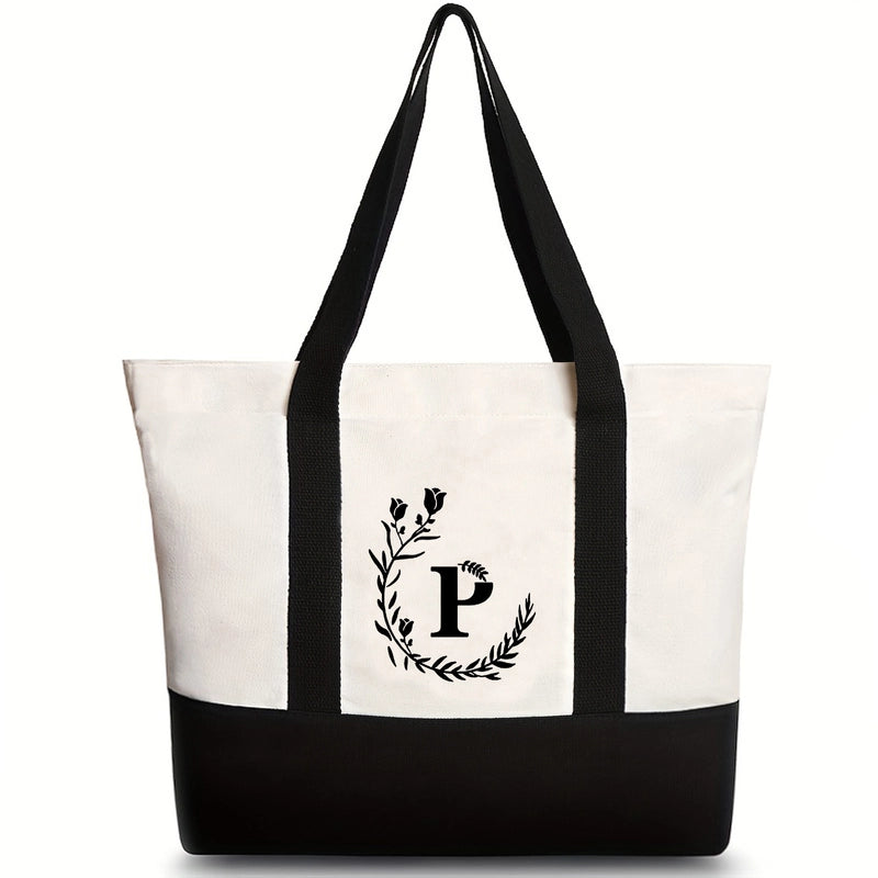 Women’s Medium Canvas Letter Flower Classic Style Square Zipper Shoulder Bag