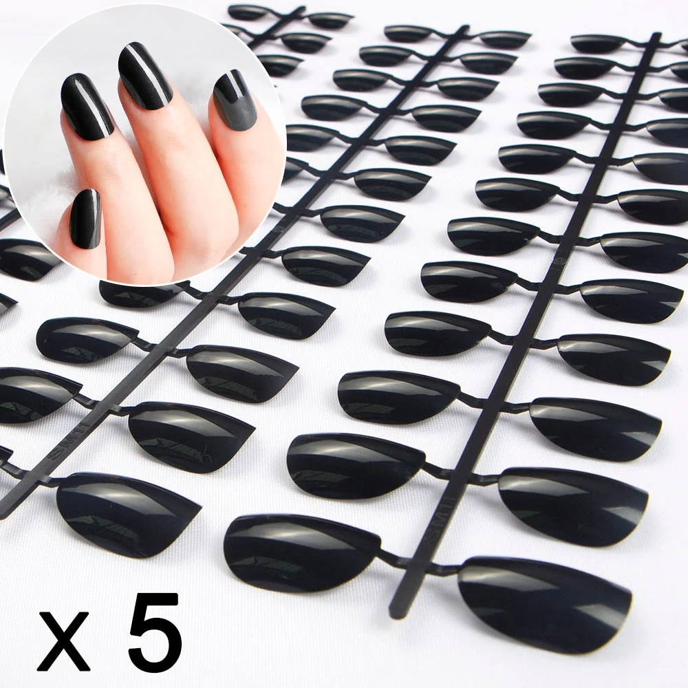 5 Sets Of 24 Pieces Per Unit Round Colored False Nails Tips Full Cover 10 Size Fake Nails For DIY Acrylic Press On Nail Tips-Nail Inspo