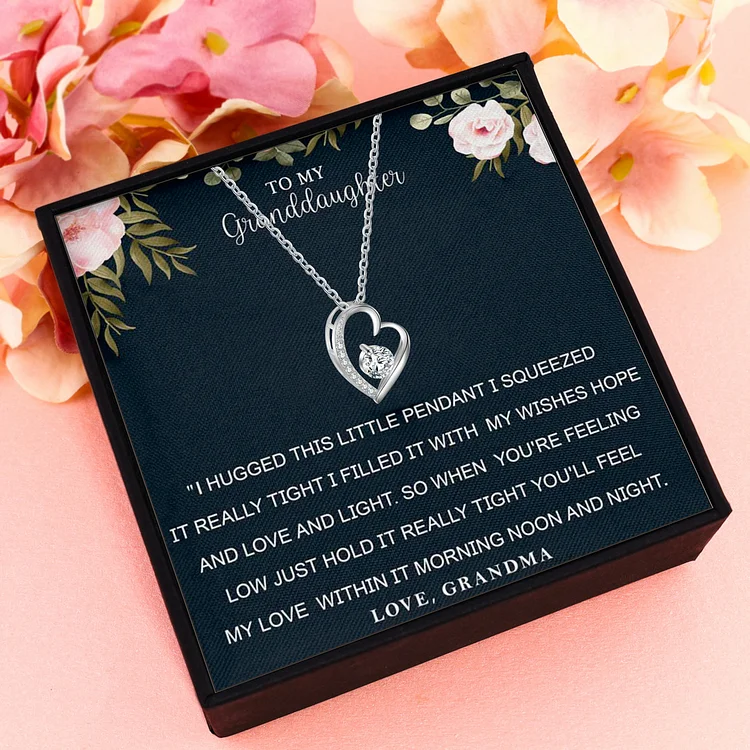 To My Granddaughter Heart Necklace with Diamond Love Necklace