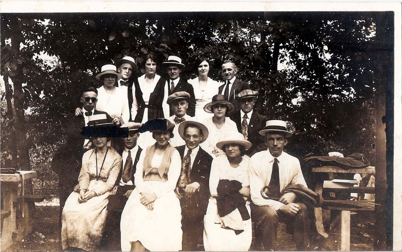 RPPC Antique Well Dressed Men and Women In Picnic Real Photo Poster painting Postcard cir 1920's