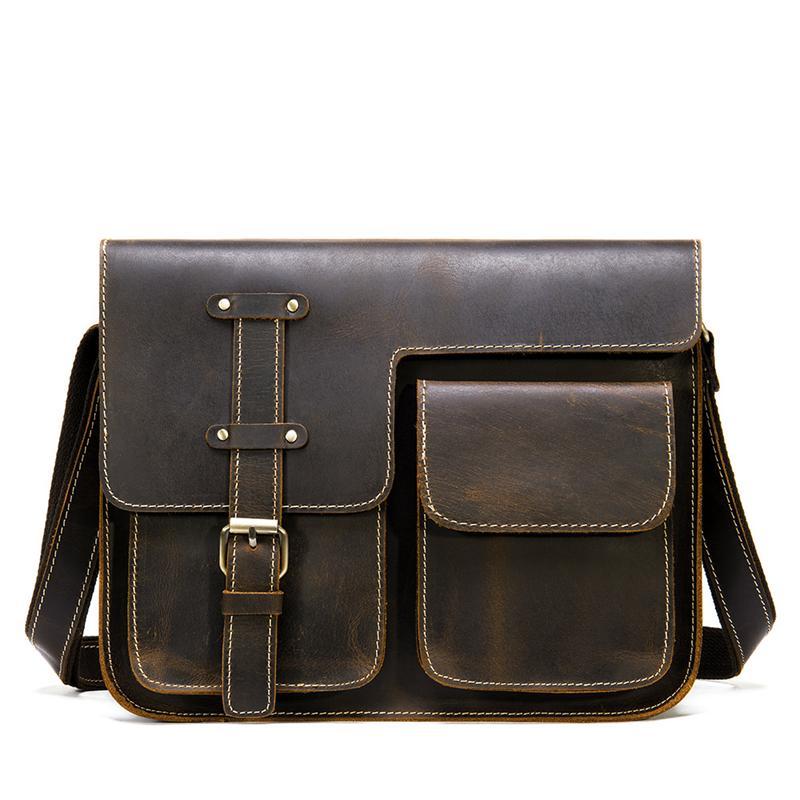 Men's High Quality Leather Shoulder Bag Buckle Closure Crossbody Bag