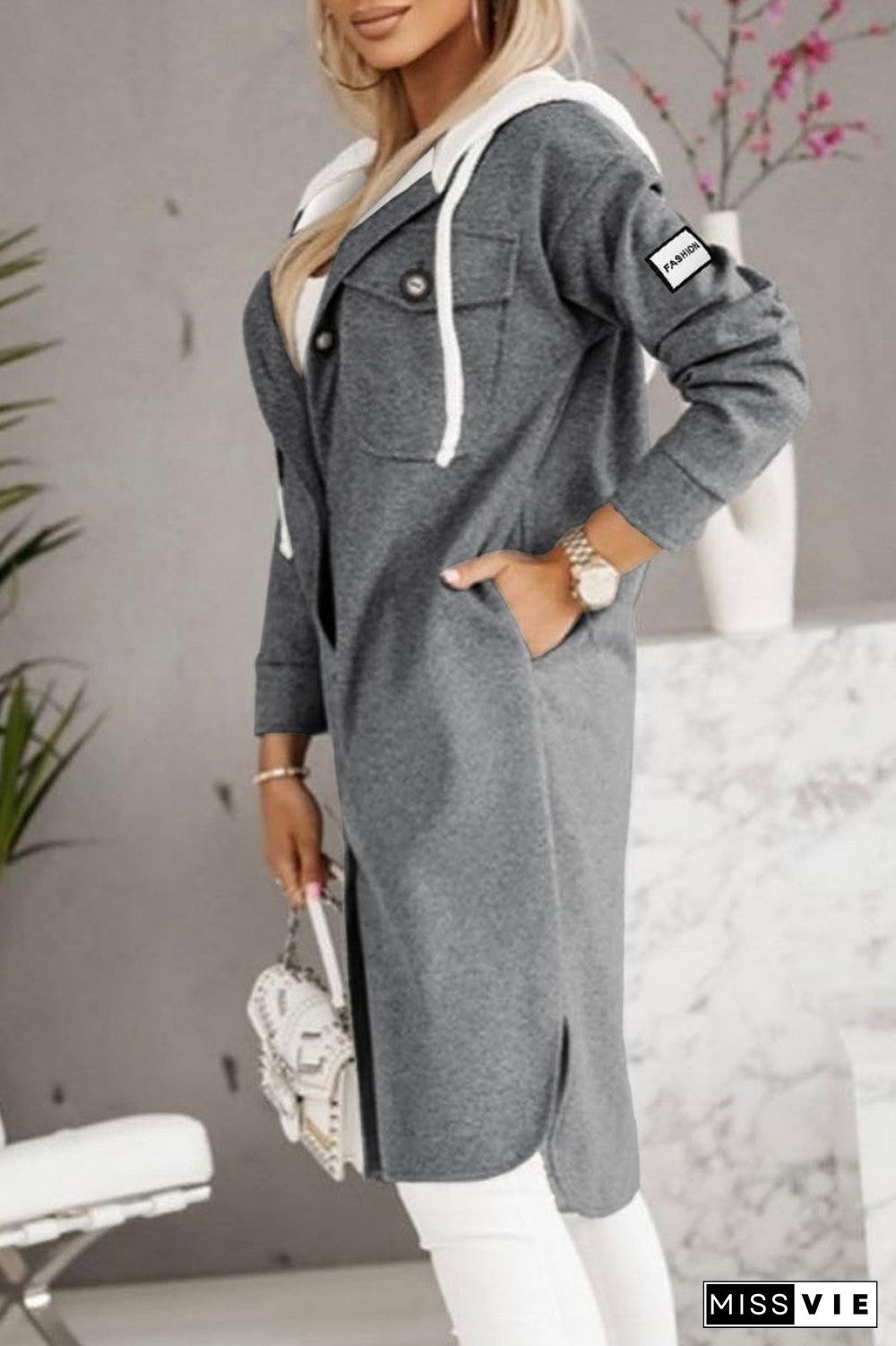 Casual Solid Patchwork Hooded Collar Outerwear