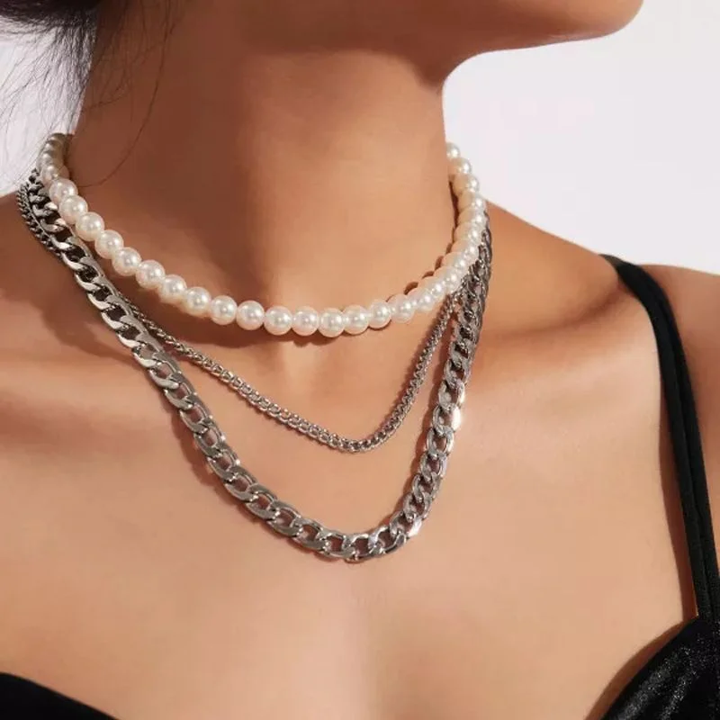 Faux Pearl Chain Layered Necklace YP2206