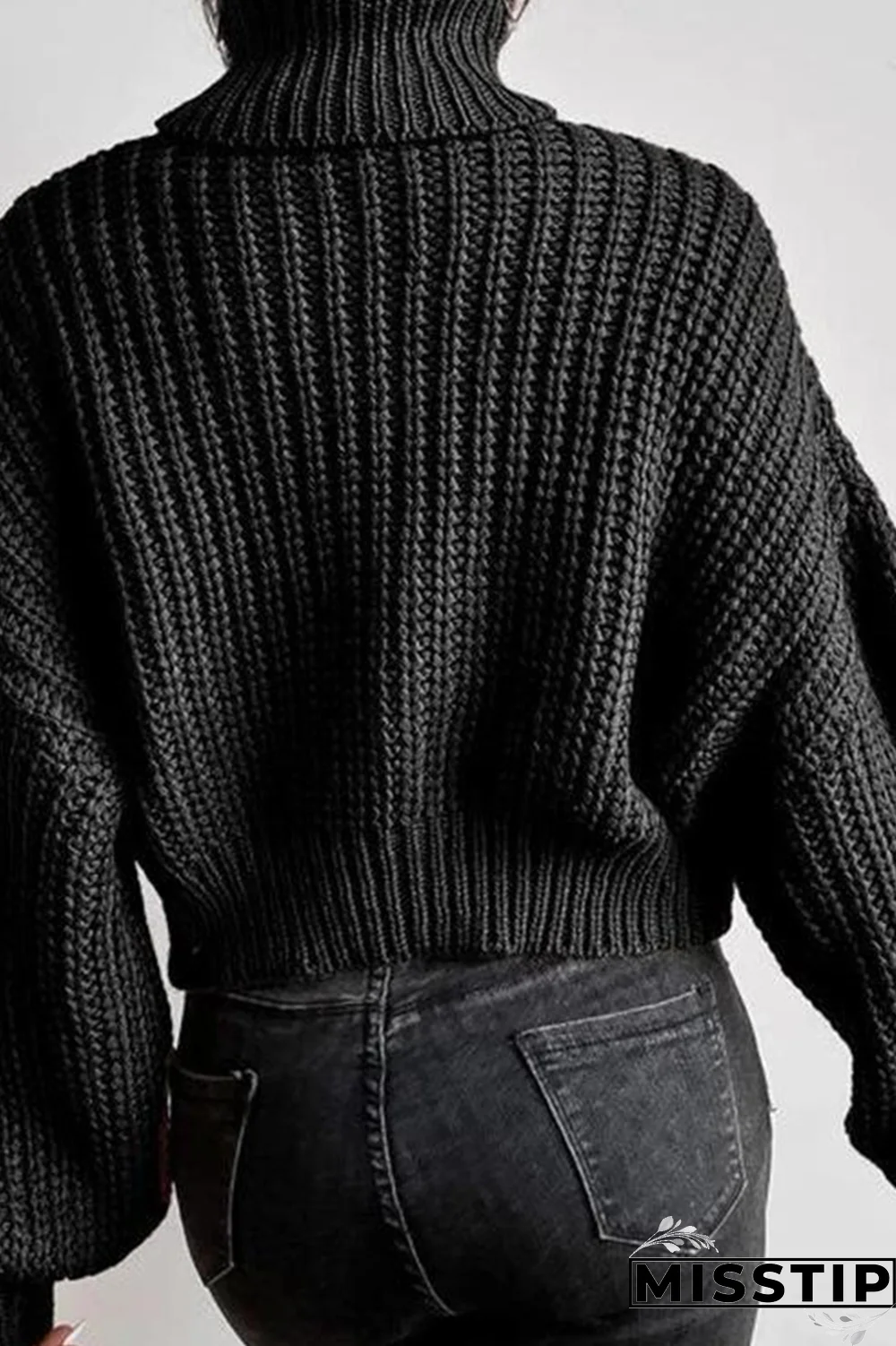 Black Street Solid Patchwork Turtleneck Tops