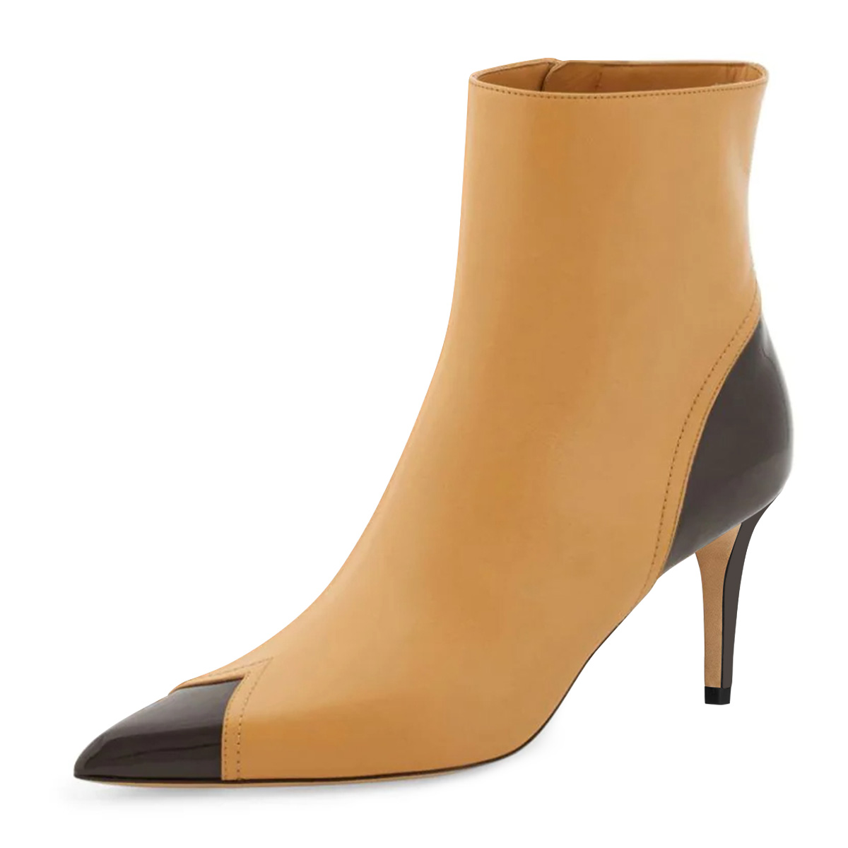 Yellow & Black Zip Pointed Toe Stiletto Heel Short Boots for Women Nicepairs