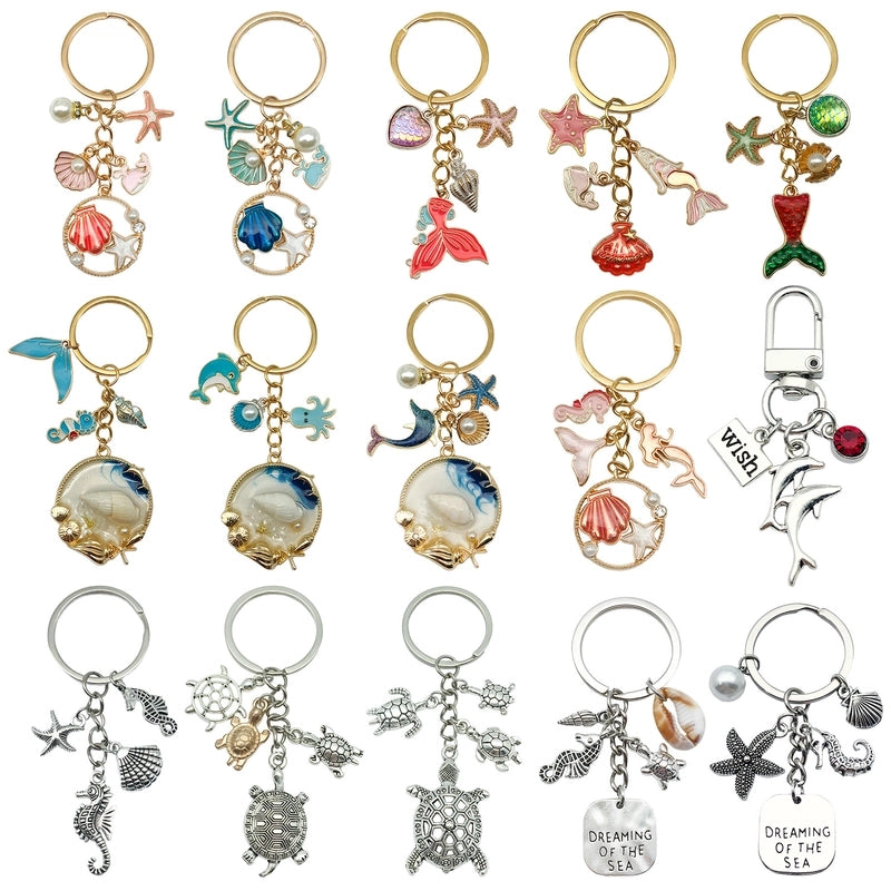 Cute Marine Style Starfish Mermaid Shell Alloy Enamel Bag Pendant Keychain