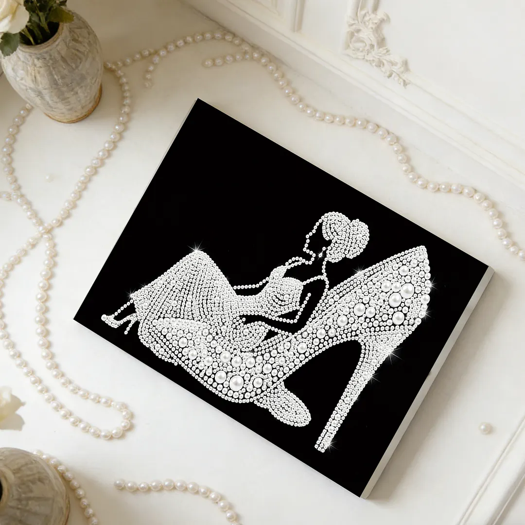 DIY Girl In High Heels Pearl Painting Art Kits with Frame 7.87x11.81in Pearl Gem Paintings Picture Arts Craft for Adults Beginners Home Wall Decor