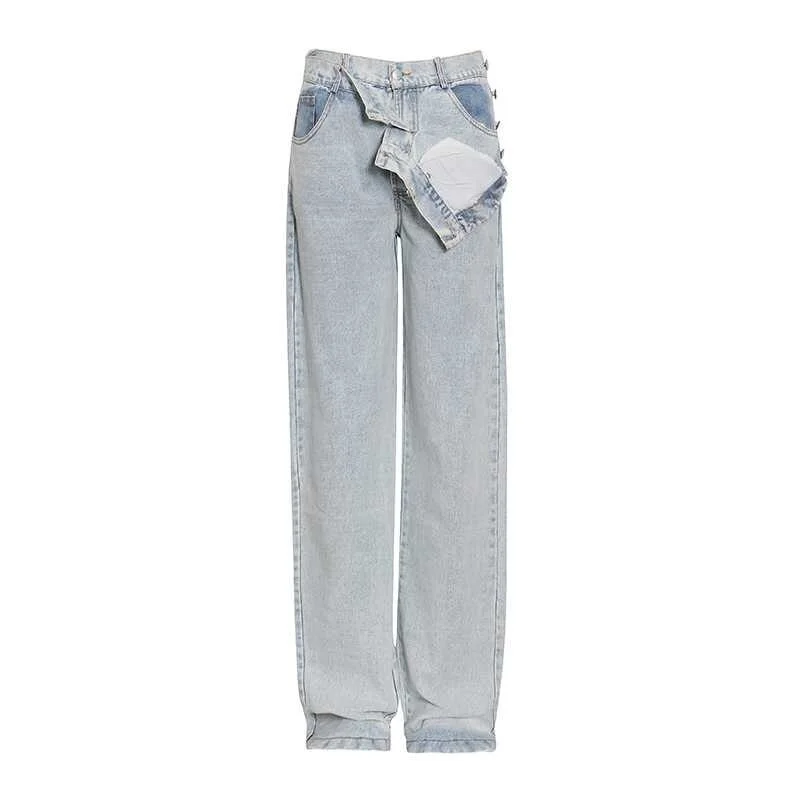 Cartoonh Individuality Denim Straight Wide Leg Pants For Women High Waist Casual Jeans Female Fashion New Clothing Spring