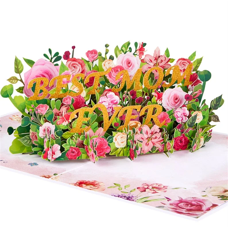 BEST MOM EVER Pop-Up Card, 3D Popup Greeting Cards,Mother's Day Card, Birthday Card, Thanksgiving,Anniversary,Valentine's Day Gift
