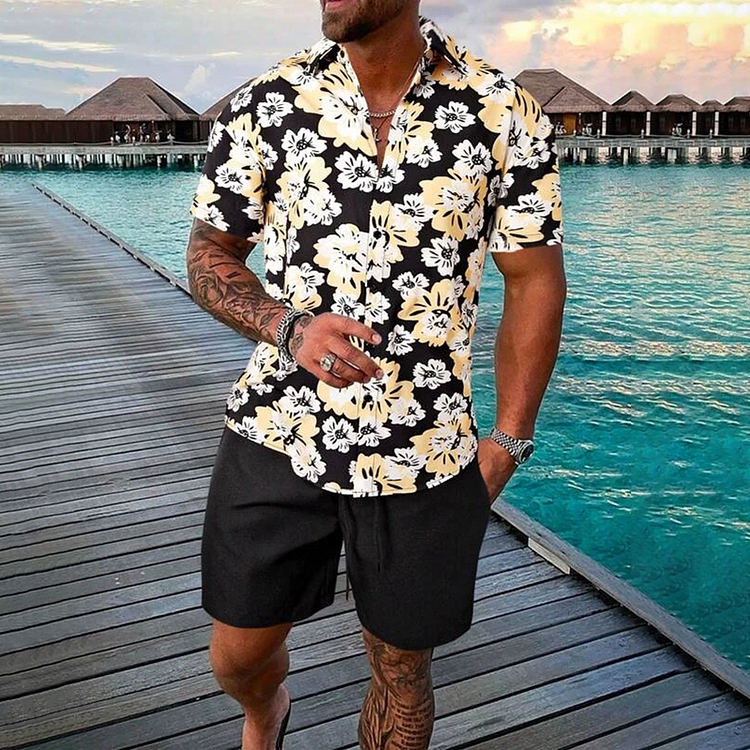 BrosWear Men Floral Print Shirt And Shorts Co-Ord