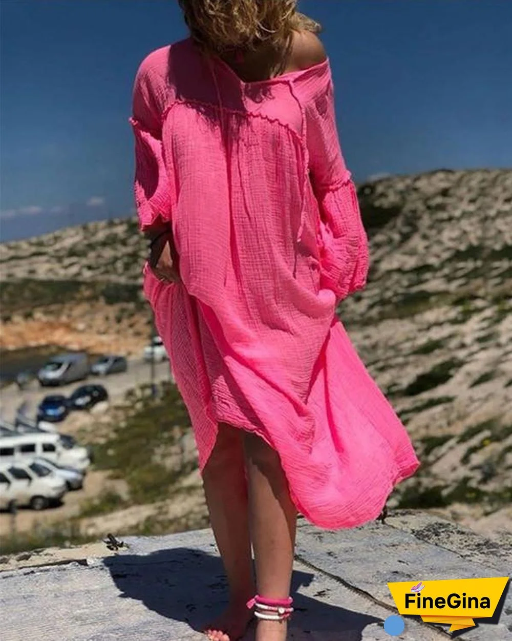 Solid Loose Summer Holiday Daily  Women Fashion Midi Dresses