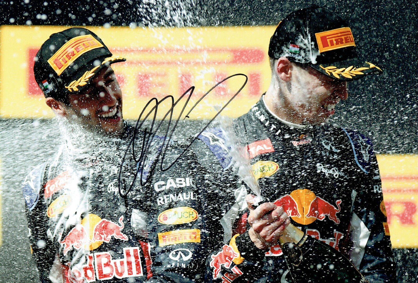 Daniel RICCIARDO Autograph SIGNED Photo Poster painting Red Bull HUNGARY Podium F1 AFTAL COA