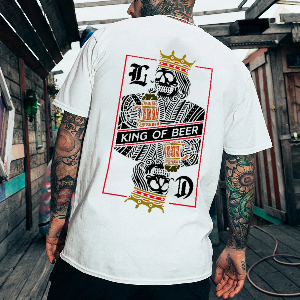 Poker skull king of beer printed designer T-shirt -  
