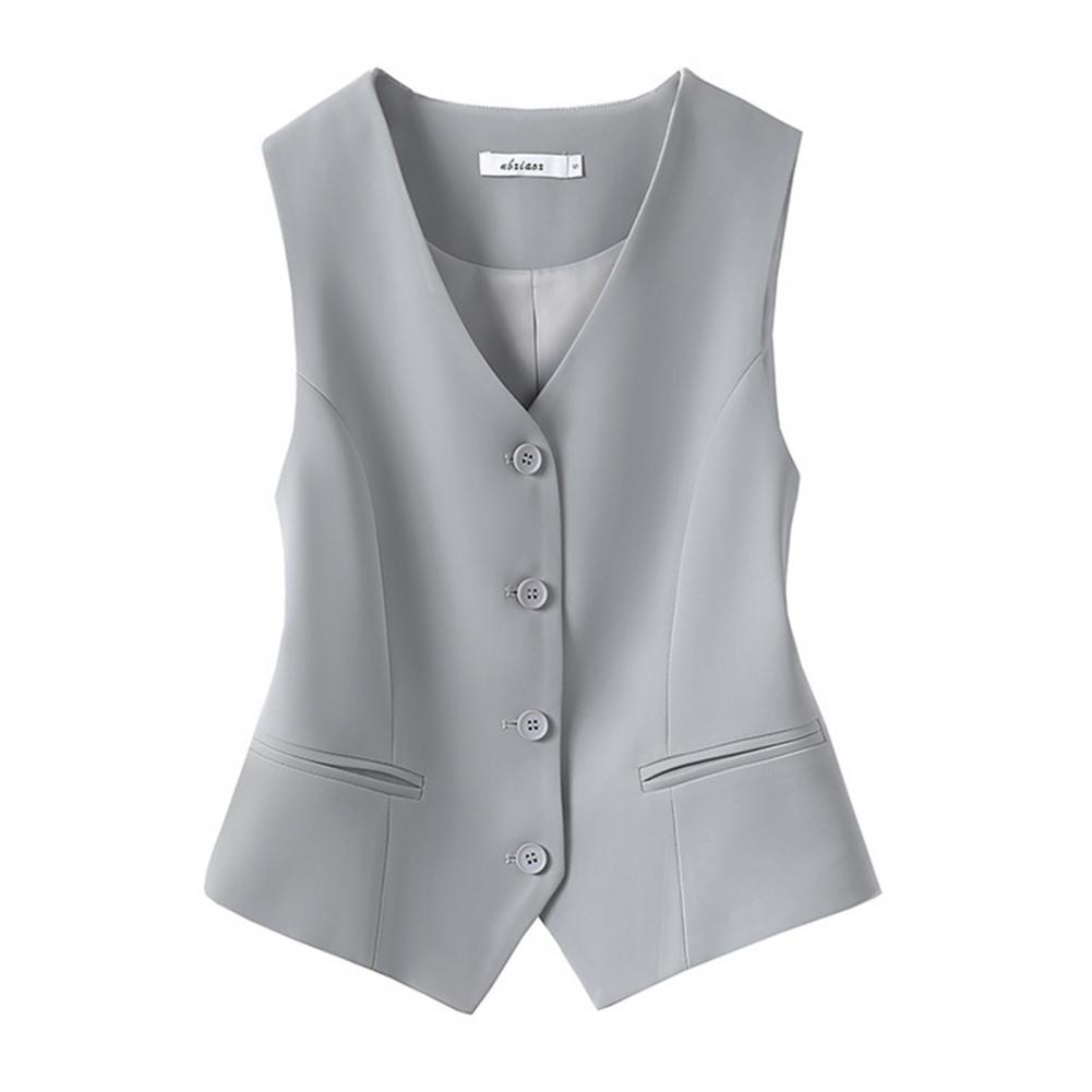 Slimhernow Women Fashion Front Button Fitted Waistcoat Vintage Sleeveless Pockets Female Outerwear Chic Vest Tops