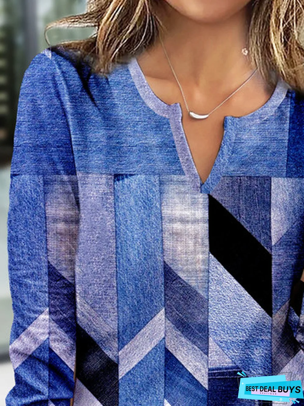 Casual Geometric Printed Notched T-Shirt