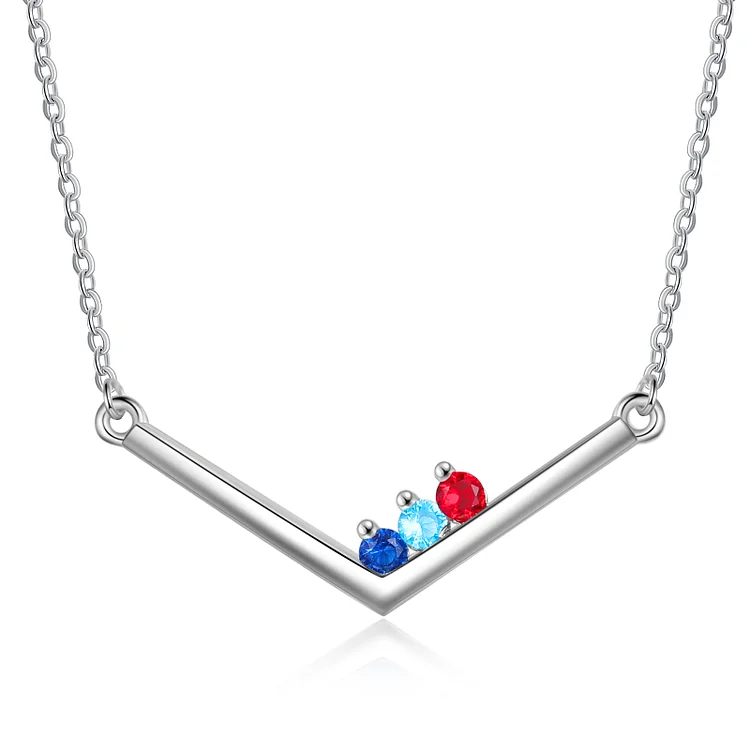 Personalized Bar Necklace with 3 Birthstones Family Necklace