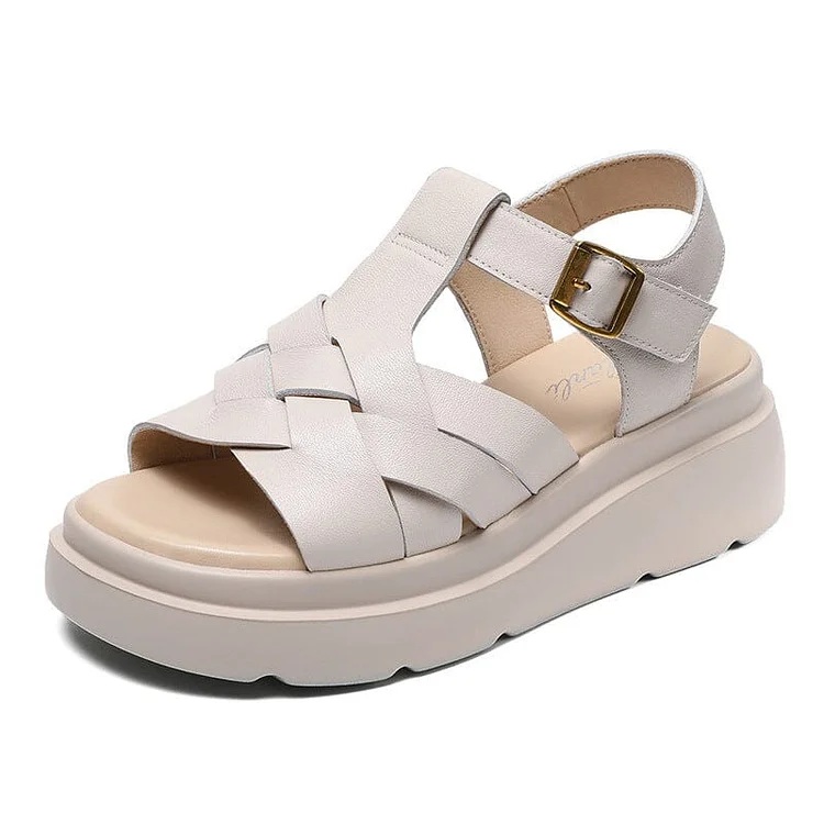 Women Retro Leather Summer Casual Sandals