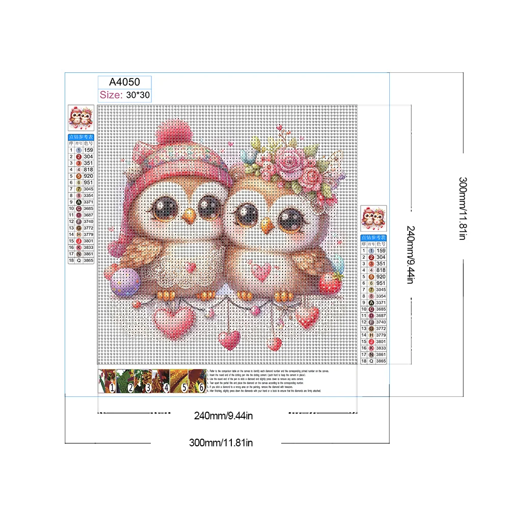 Diamond Painting - Full Round Drill - Cute Owl(Canvas|30*30cm)