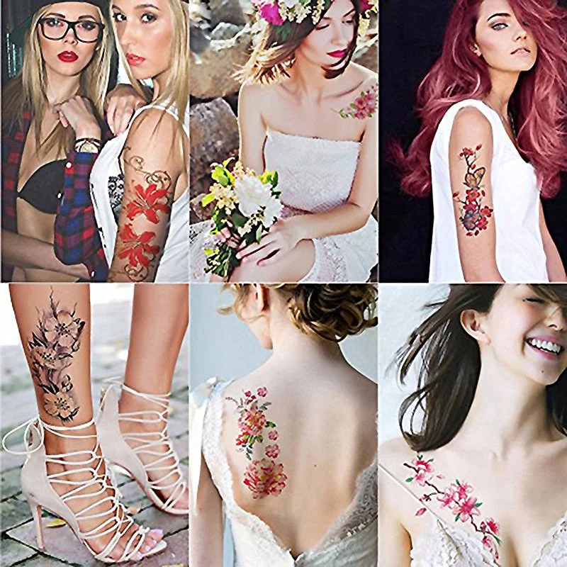 2017 Waterproof temporary tattoos stickers sexy romantic dark rose flowers henna fake body art flash tattoo sleeve