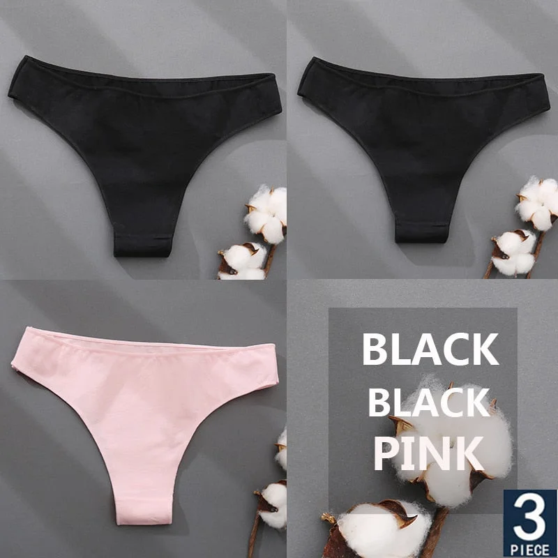 FINETOO 3PCS/Set Cotton Thong Women's Underwear M-XXL Woman Bikini Underpants Femme 7 Colors Breathable Girls Lingerie Panties