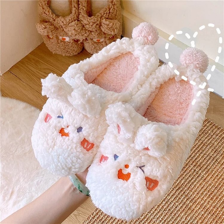 Lovely Bunny & Bear Plush Slippers - Gotamochi Kawaii Shop, Kawaii Clothes