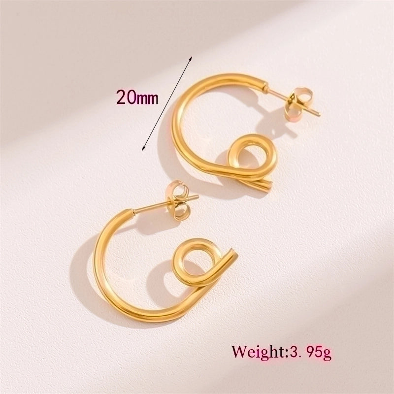 2 Pieces Retro Minimalist Round Waves Plating 201 Stainless Steel 18K Gold Plated Hoop Earrings