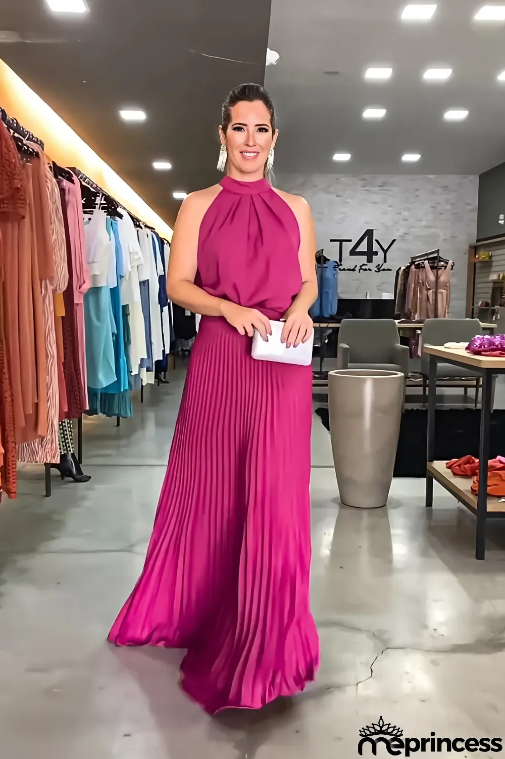 Sleeveless Lace Up Pleated Maxi Dress