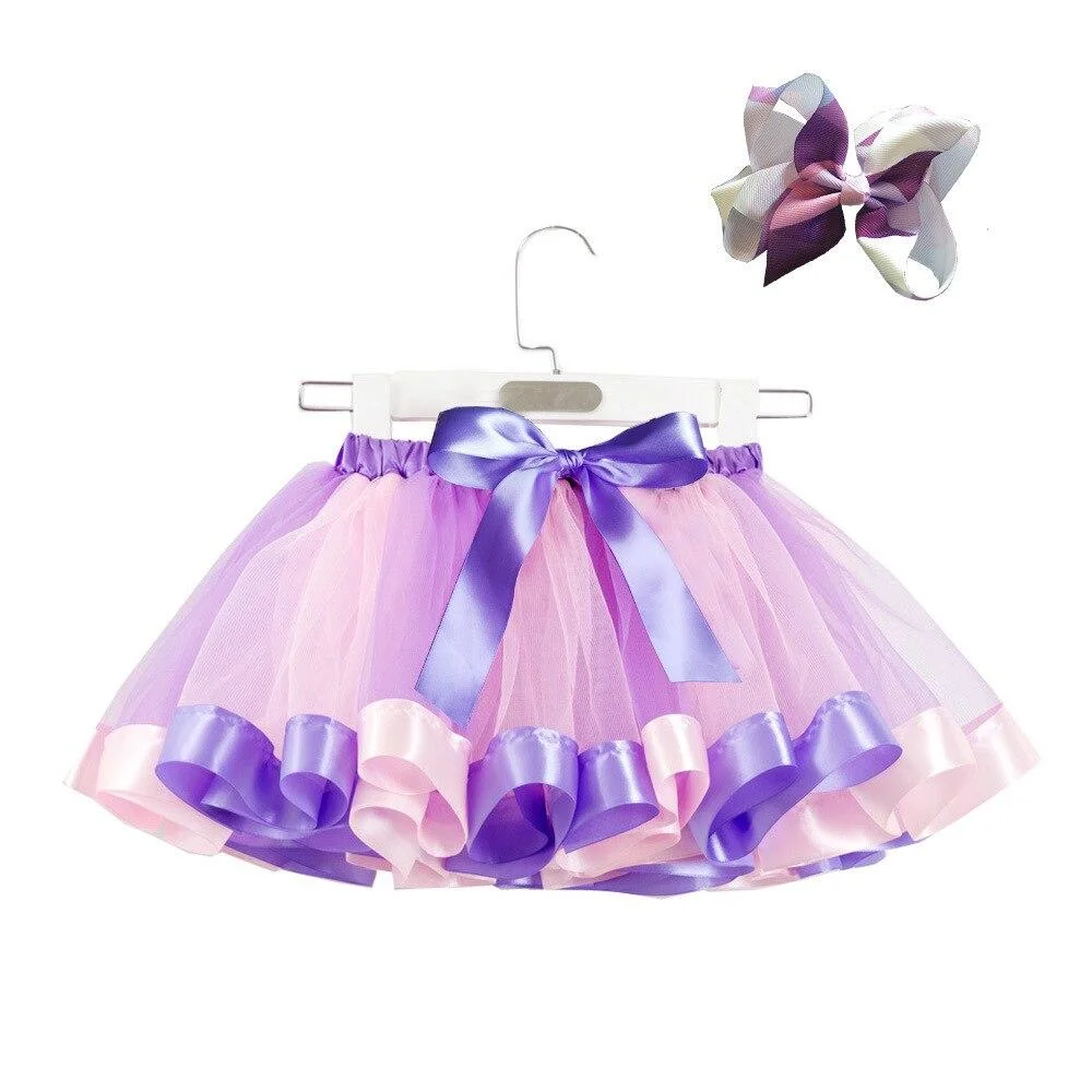 Free Bow+Tutu Skirt  Baby Girls 12M-8T Princess Pettiskirt Rainbow Kids Party Tutu For Girls Christmas Skirt Children Clothing
