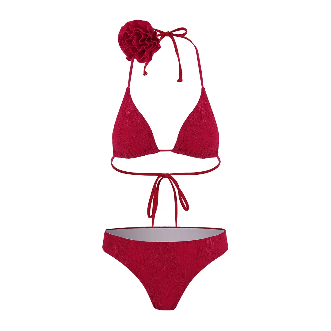 Uveng Three-Point Solid-Colored Strap Bikini Set Sexy Split Swimsuit Woman 2025 New