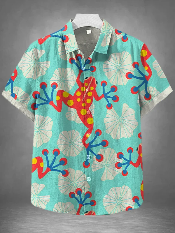 Men's Geometric Art Frog Print Vacation Shirt