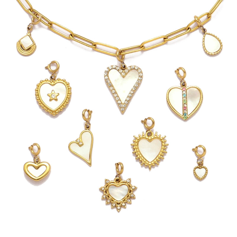 3 PCS/Package 6*14mm 304 Stainless Steel Shell Zircon Heart Pendant Jewelry Accessories