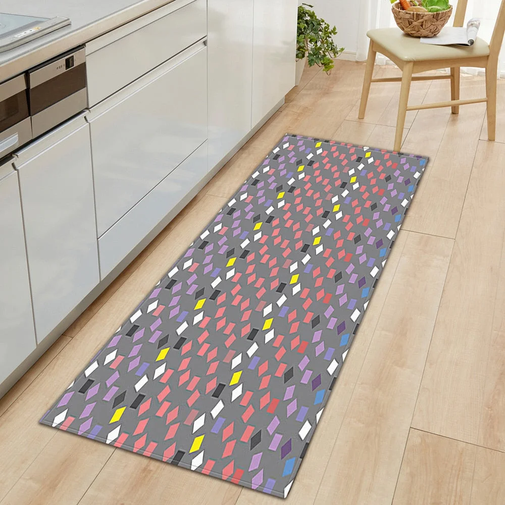 Kitchen Mat Strip Bedroom Entrance Door Mat Geometric Pattern Home Floor Decoration Living Room Carpet Bathroom Non-slip Carpet