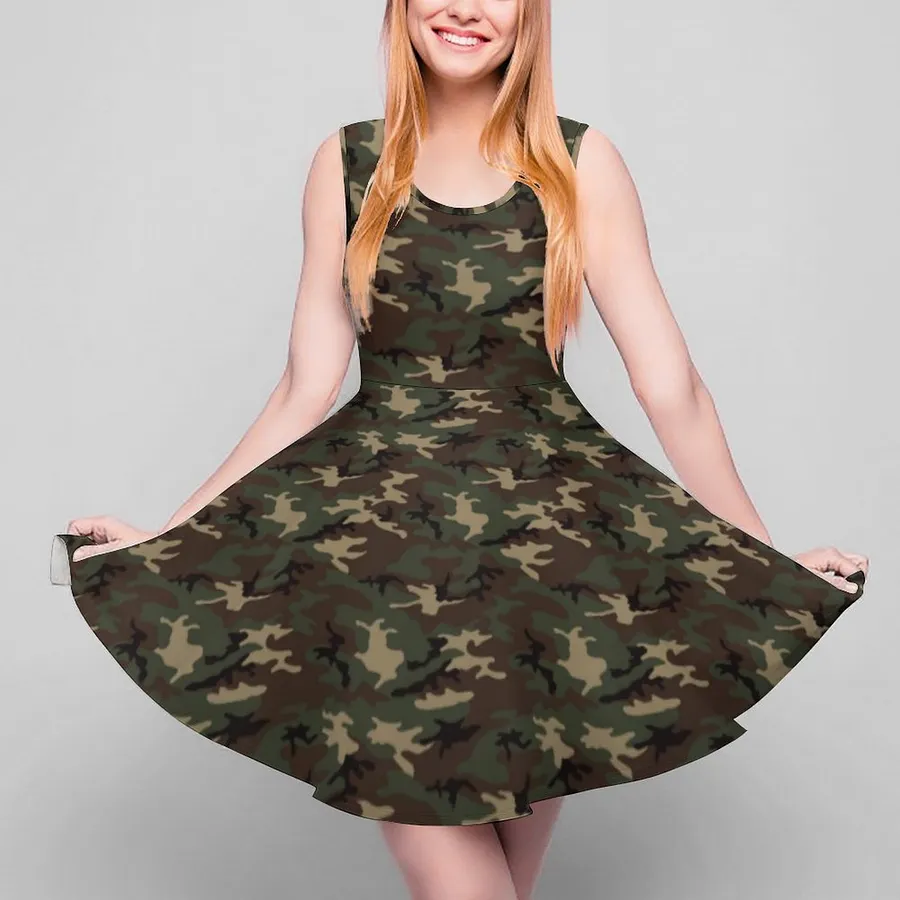 army green camouflage dress Army Green Black Brown Camouflage Summer Sleeveless Beach Dress
