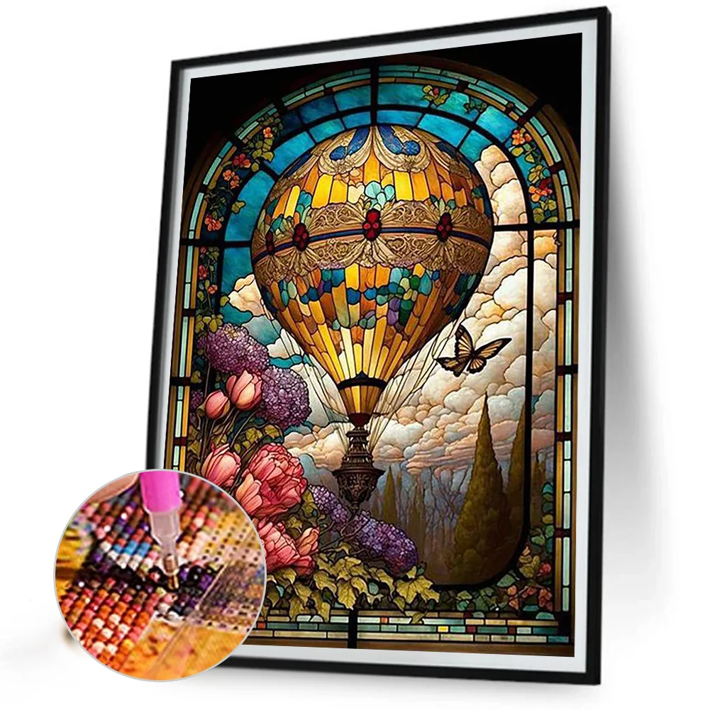 Diamond Painting - Full Round Drill - Stained Glass Hot Air Balloon(40*50cm)