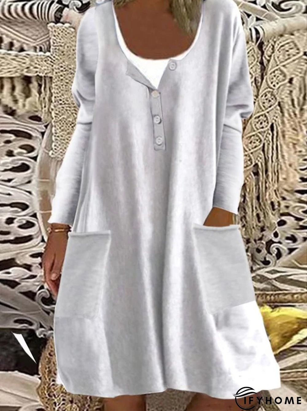 Plus Size Flannel Crew Neck Loosen Knitting Dress | IFYHOME