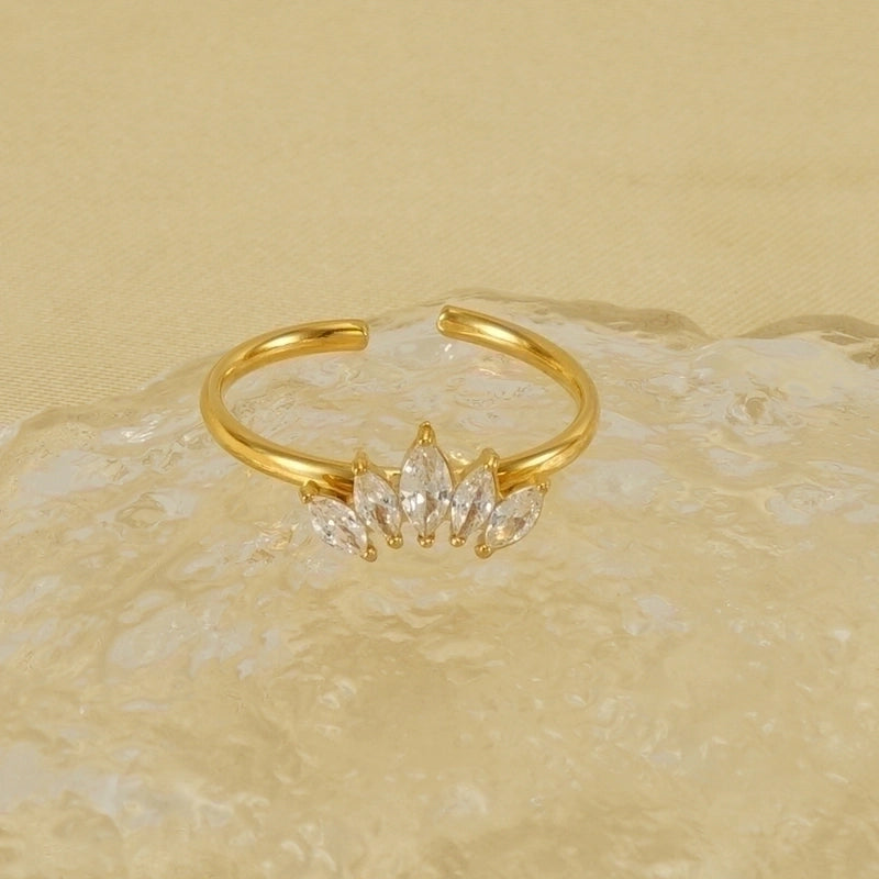 Stainless Steel 18K Gold Plated Elegant Minimalist Inlay Crown Zircon Open Rings