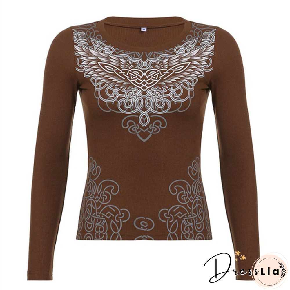 Women Casual Long Sleeve Slim Fit Tops Shirt T-shirt Summer Blouse Tops with Graphic Print