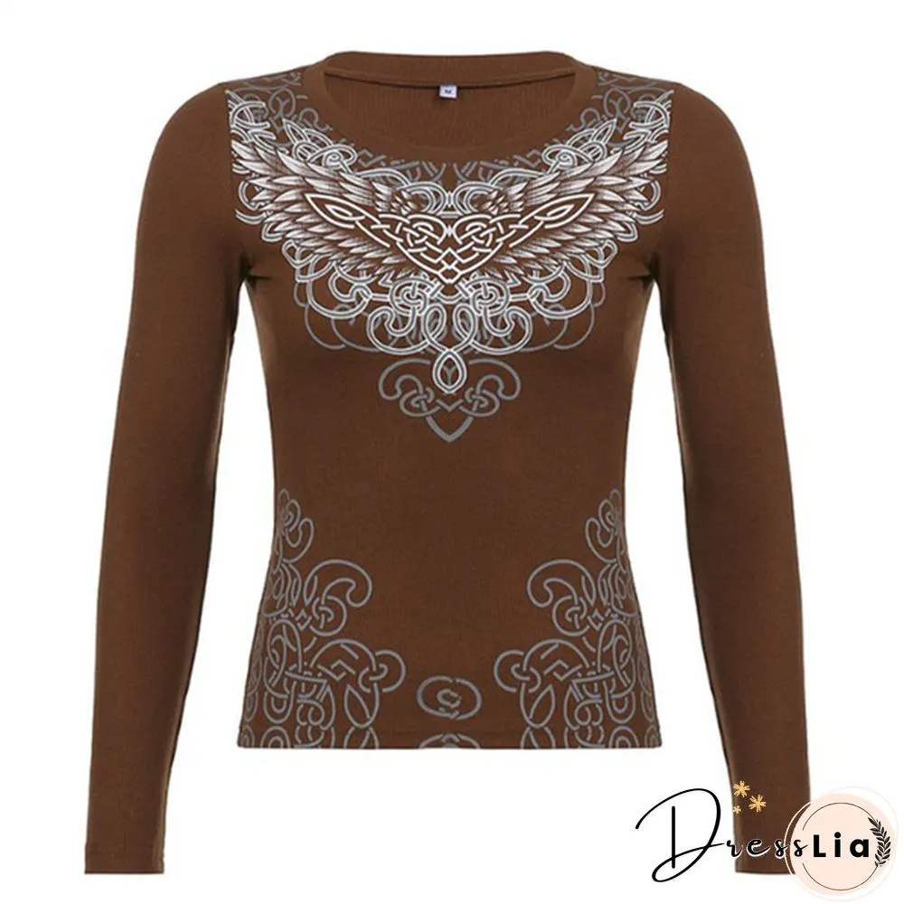 Women Casual Long Sleeve Slim Fit Tops Shirt T-shirt Summer Blouse Tops with Graphic Print