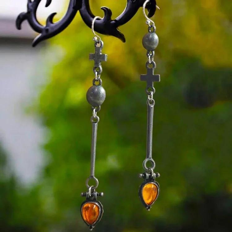 Olivenorma Tribe Water Drop Amber Stone Earrings
